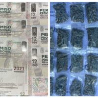 Detienen a dos con mariguana y 200 permisos provisionales de circulación