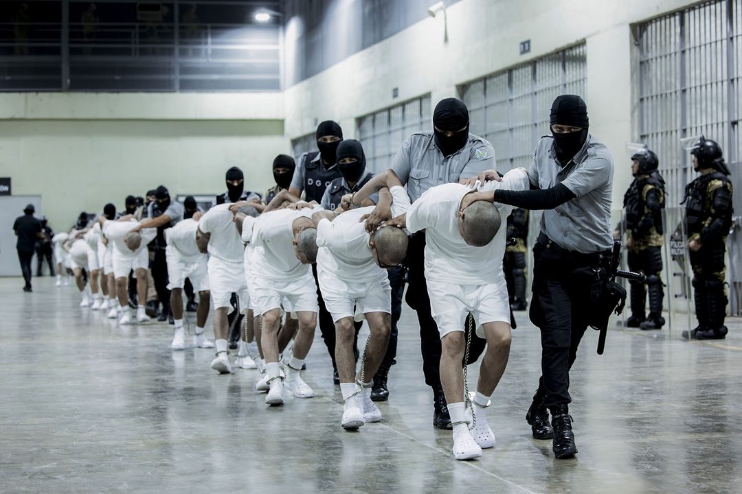 16 de marzo. Traslado de presuntos pandilleros venezolanos, deportados de EU, a un centro de confinamiento en El Salvador. Foto Oficina de prensa de la presidencia de El Salvador vía AP.