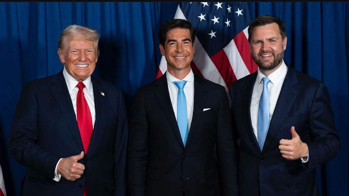 Donald Trump, el conductor Jesse Watters y J. D. Vance