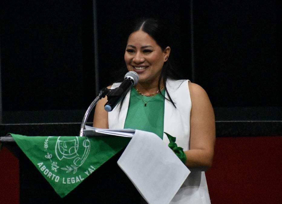 La diputada Ana Karen Hernández lee el dictamen