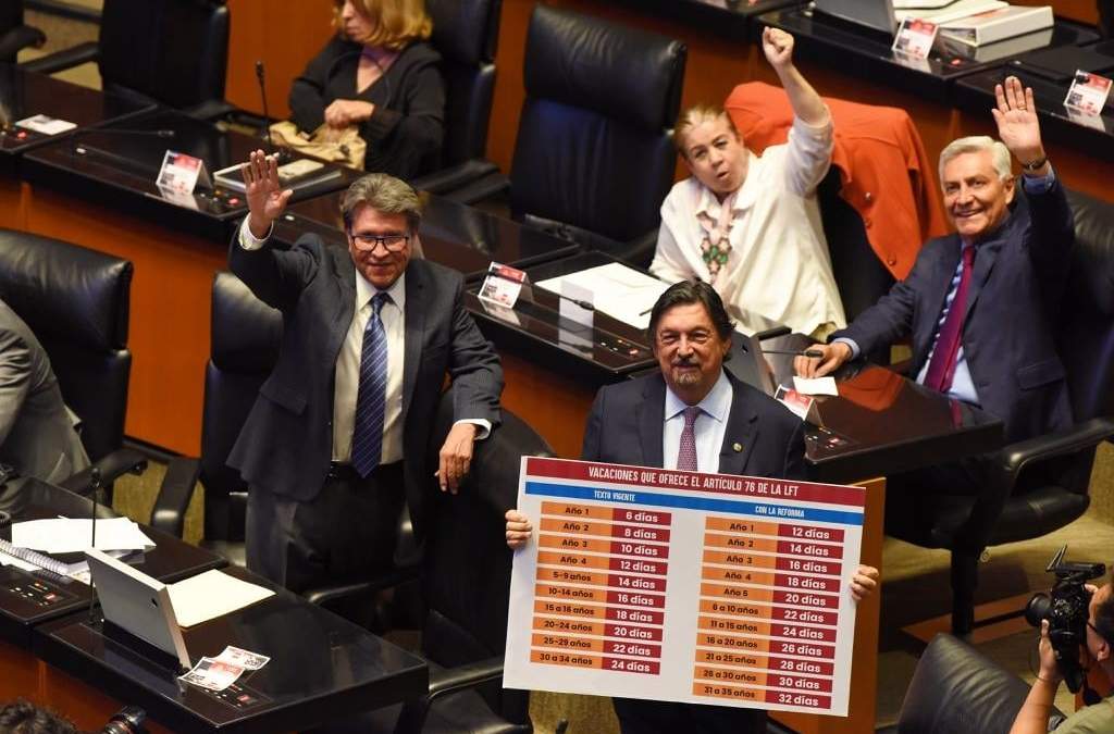 Senadores de Morena durante la sesión en la que se aprobaron las vacaciones dignas