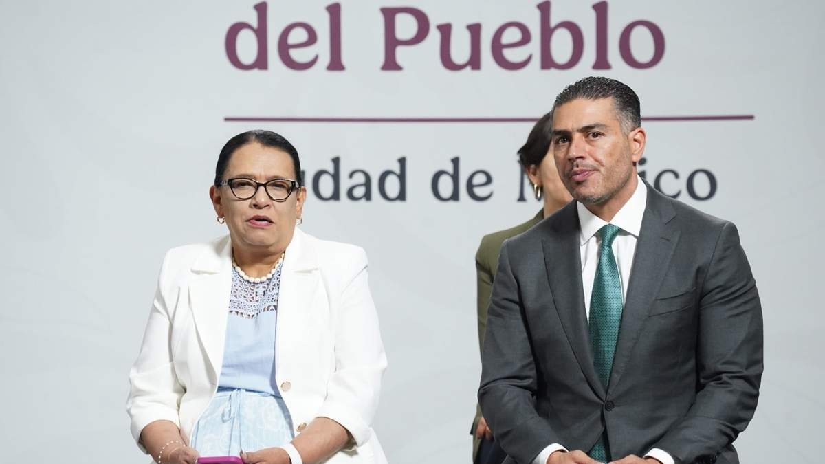 Rosa Icela Rodríguez y Omar García Harfuch en la conferencia mañanera