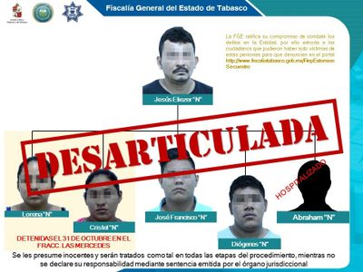Policías capturan a 12 presuntos secuestradores y rescatan a cinco víctimas en Tabasco