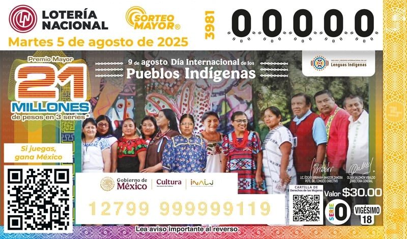 Billete de Loteri´a-Cortesi´a INALI 