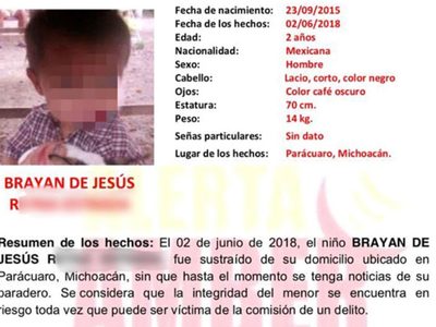 Michoacán: niño de dos años reportado como desaparecido el sábado fue hallado muerto hoy