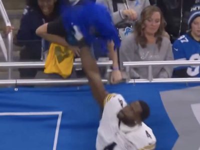 DK Metcalf de los Steelers golpea a aficionado de Lions (Video)