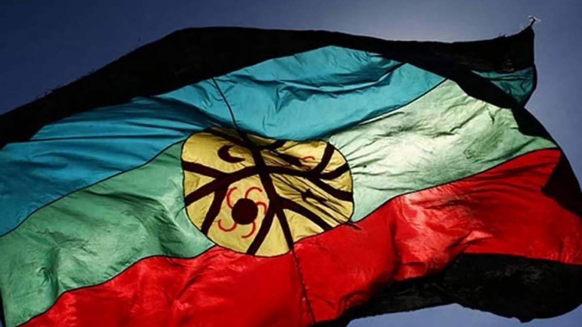 Bandera de la comunidad mapuche que ocupó tierras en Bariloche. Fuente: (Twitter)