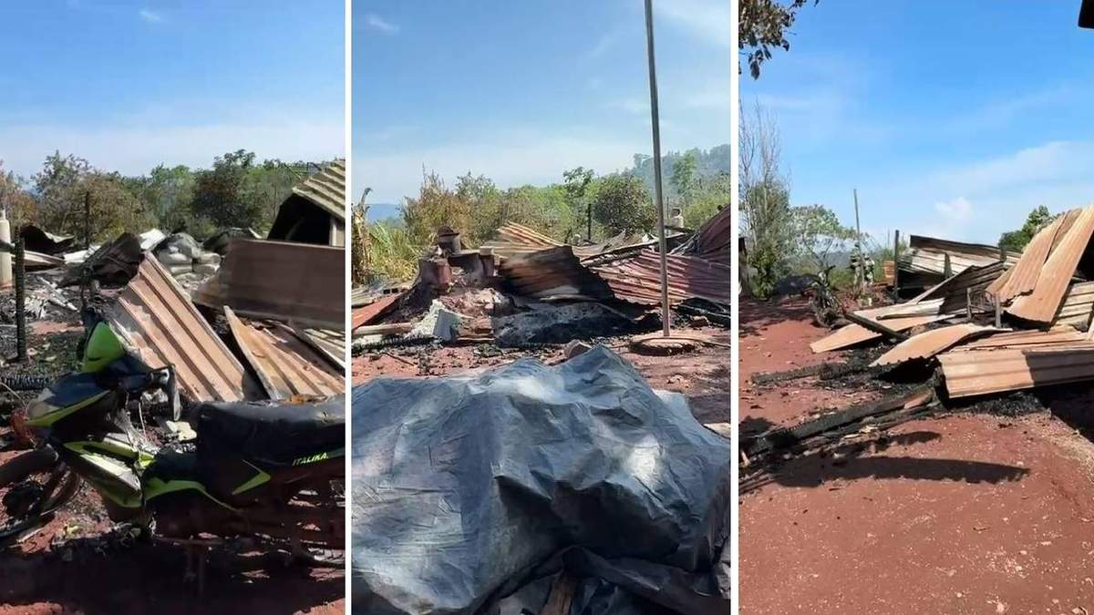 Vivienda incendiada por presuntos miembros del crímen organizado en Puerto de las Ollas, Coyuca de Catalán, Guerrero