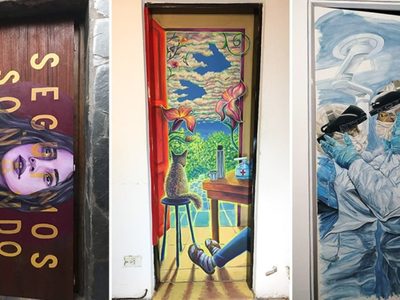 Artistas plásticos intervienen las puertas de su casa durante la cuarentena