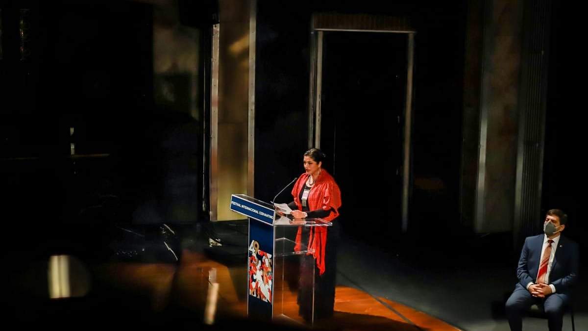 Alejandra Frausto durante la presentación del programa general de la edición 49 del Cervantino