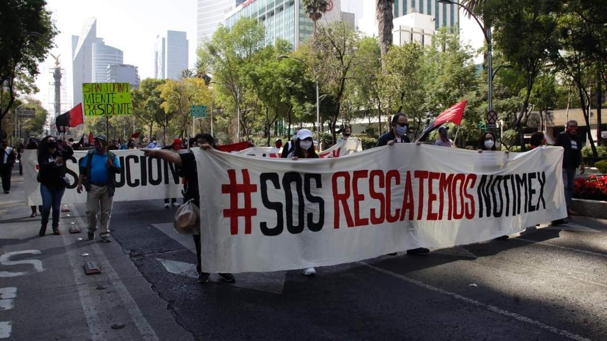 La marcha de trabajadores sindicalizados de Notimex