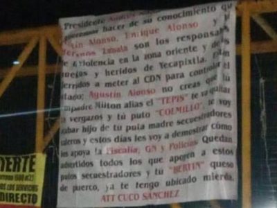 AMLO y funcionarios de Morelos son mencionados en mantas que el narco colgó en esa entidad