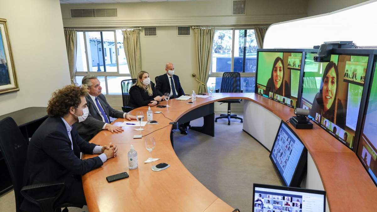 La videoconferencia se realizó desde la Quinta de Olivos. (Fuente: Twitter)