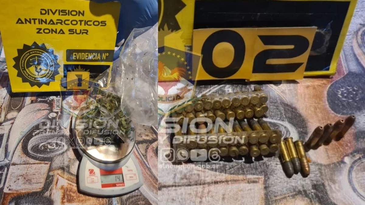 Drogas y municiones secuestradas. Fuente: (Policía de Neuquén)