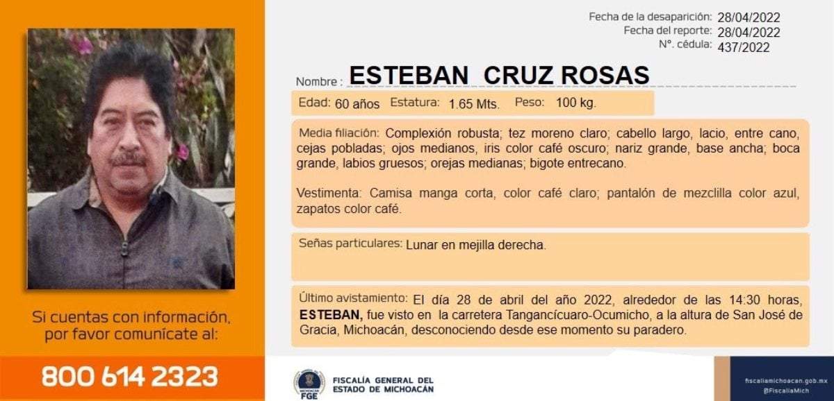 Amarc-México compartió la ficha de búsqueda de Esteban Cruz Rosas