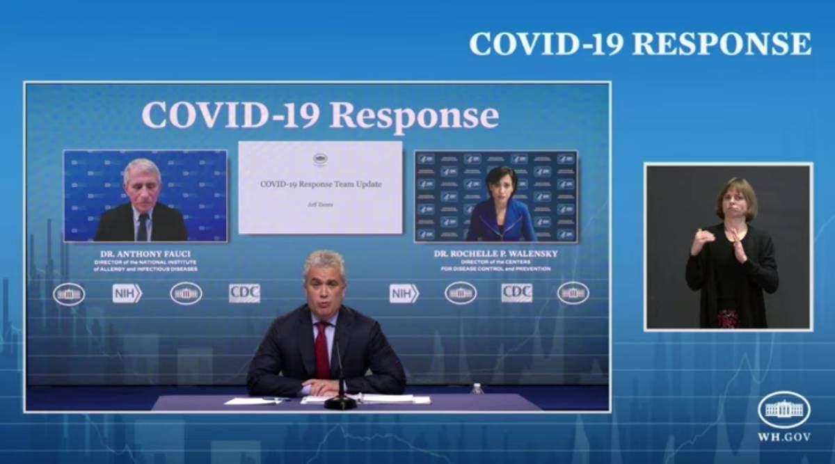 Jeff Zients, coordinador de respuesta de la Casa Blanca a la pandemia, encabeza la conferencia