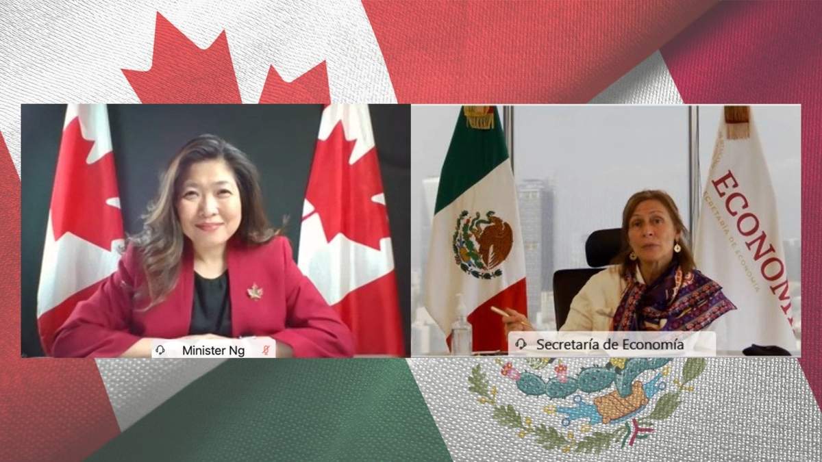 La ministra de Comercio de Canadá, Mary Ng, y la secretaria de Economía de México, Tatiana Clouthier,
