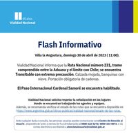 Vialidad Nacional habilitó el tránsito en los pasos internacionales