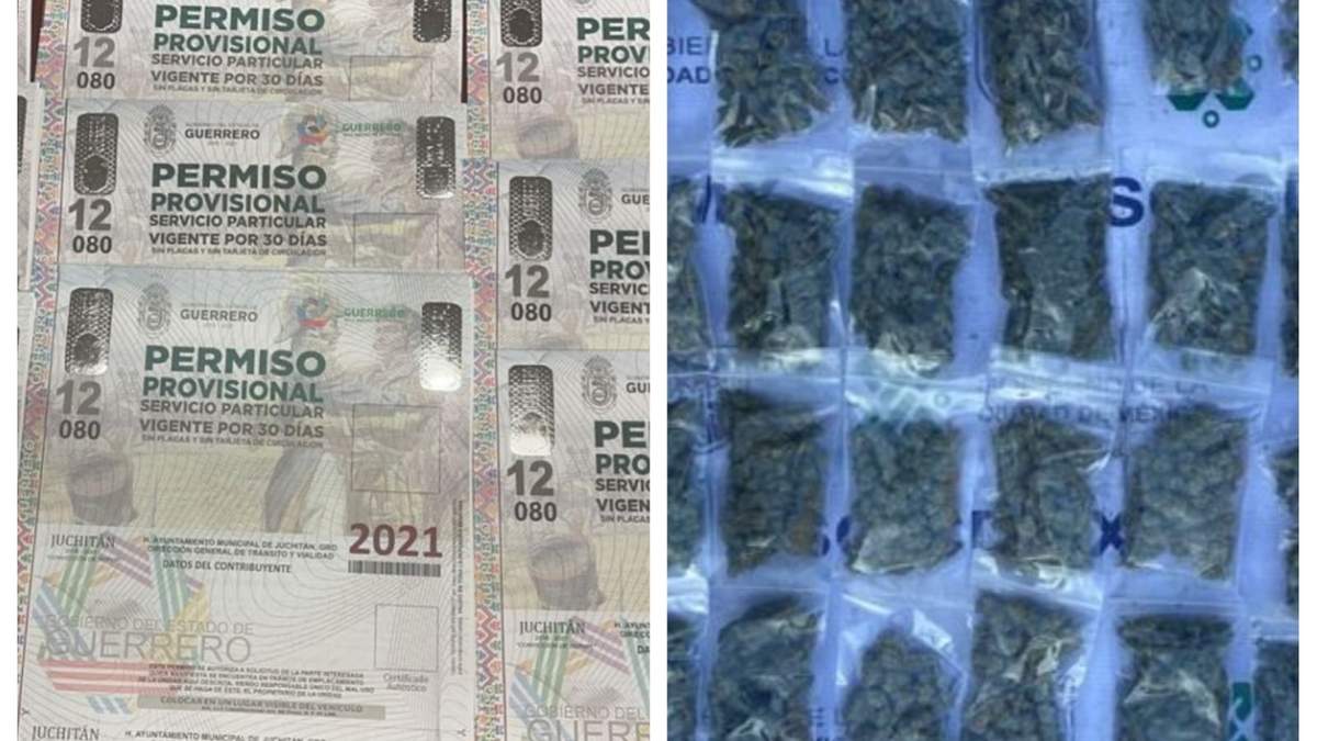 Los permisos de circulación y la mariguana decomisada por los policías