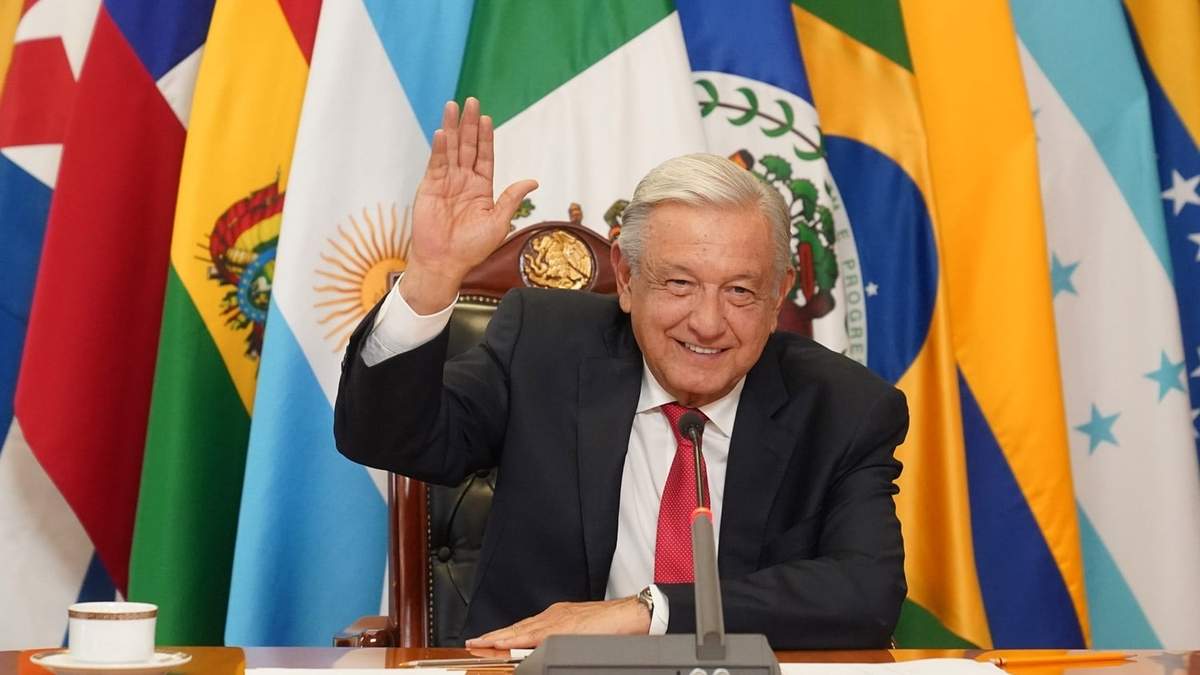 López Obrador durante la reunión virtual con jefes de Estado y representantes de 11 países