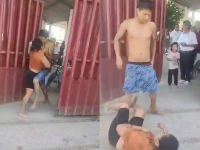 Mujer es golpeada por su pareja afuera de una escuela en Tabasco frente a su hijo (Video)