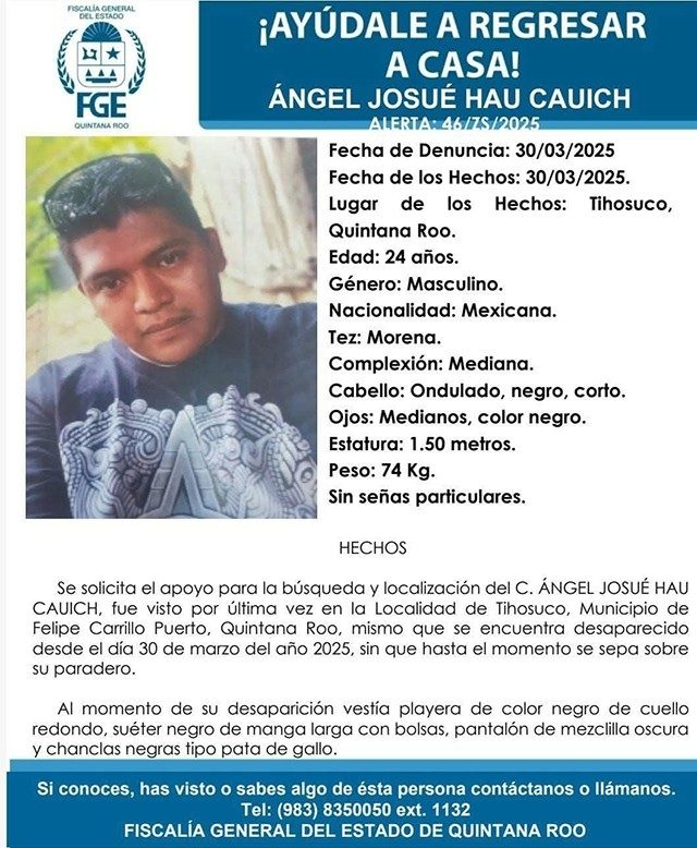 Ficha de búsqueda de Ángel Josué Hau Cauich