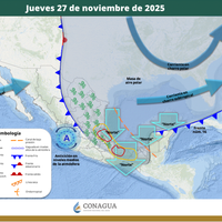 Masa de aire polar del frente frío 16 cubrirá la mitad del país el jueves; lluvias se intensificarán