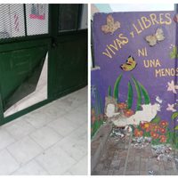 Rompieron la puerta de la Escuela 154 de Parque Industrial y vandalizaron el mural "Ni Una Menos"