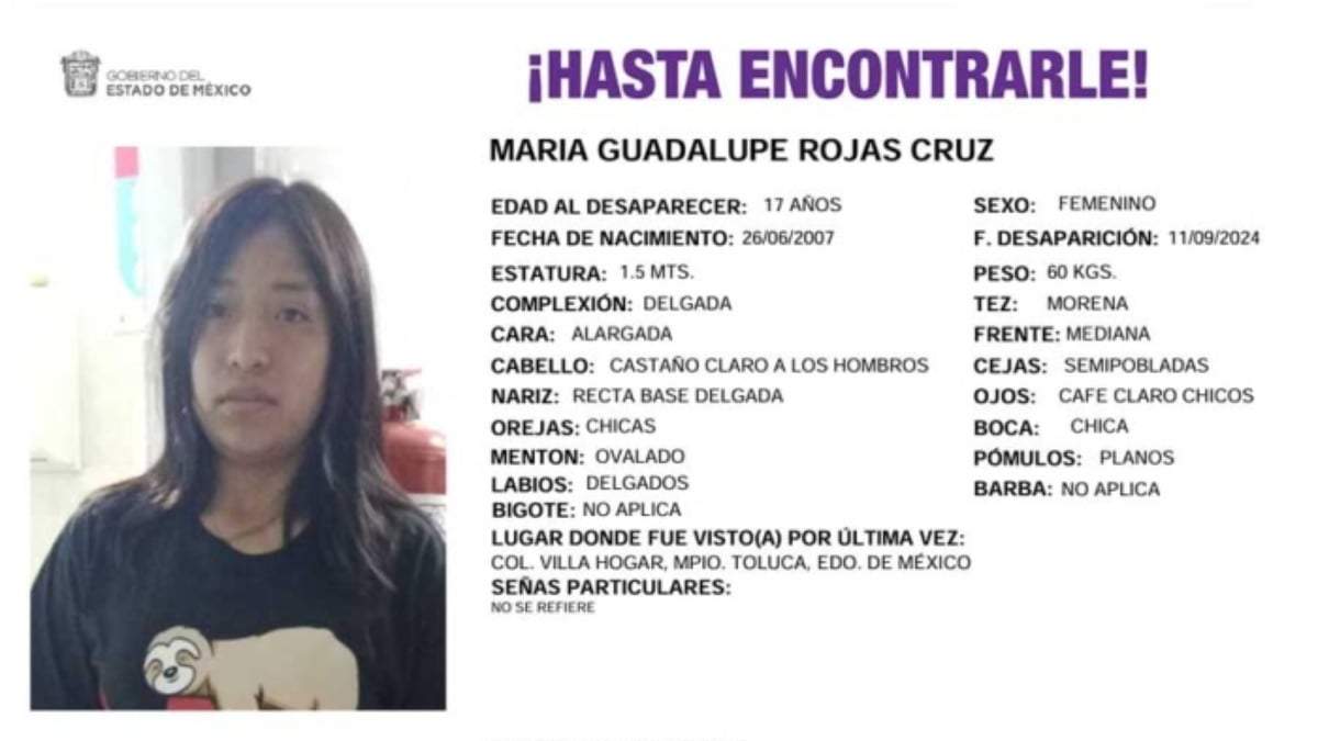 La ficha de búsqueda de María Guadalupe Rojas Cruz
