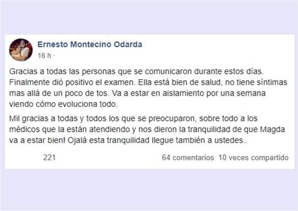 Publicación de Facebook del hijo de Odarda
