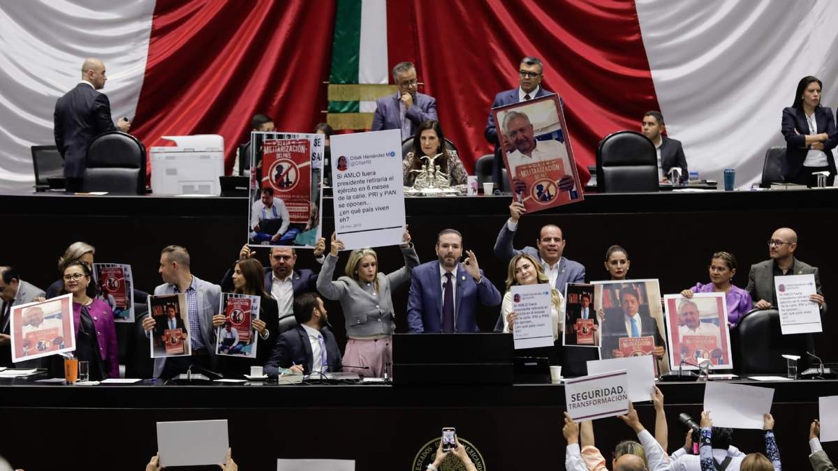 Duelo de pancartas en la tribuna de la Cámara de Diputados