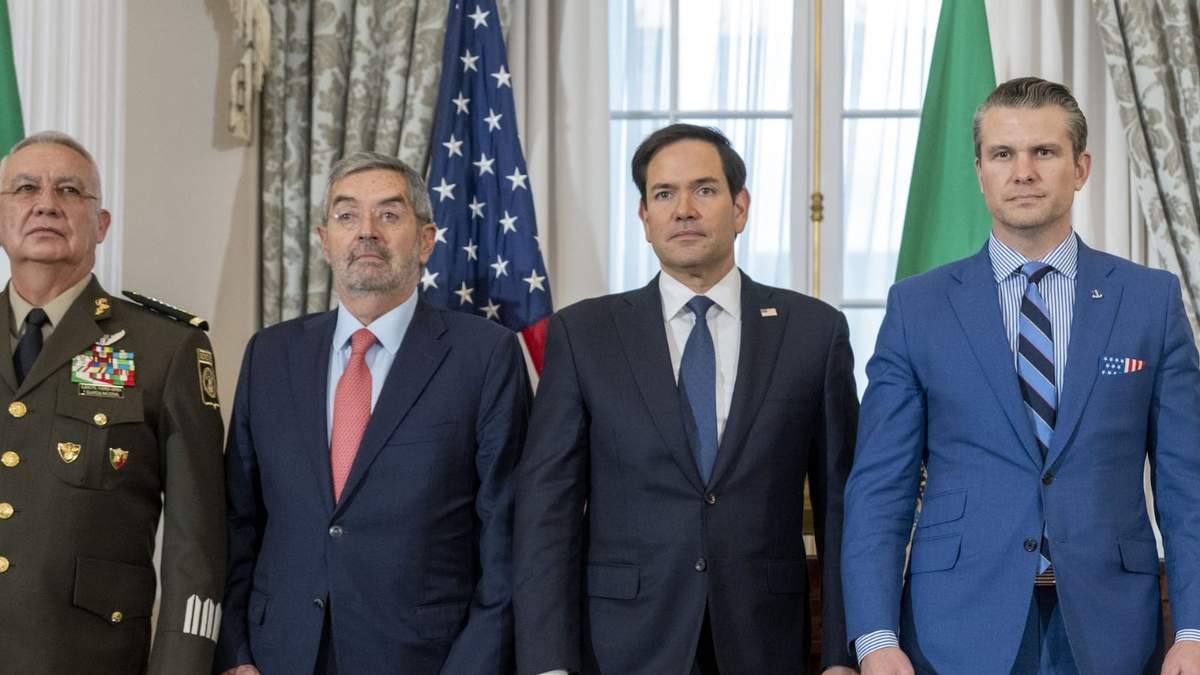 Ricardo Trevilla, secretario de Defensa de México; el canciller, Juan Ramón de la Fuente; el secretario de Estado, Marco Rubio, y el secretario de Defensa de EU, Pete Hegseth, se reunieron el jueves 27 de febrero en Washington