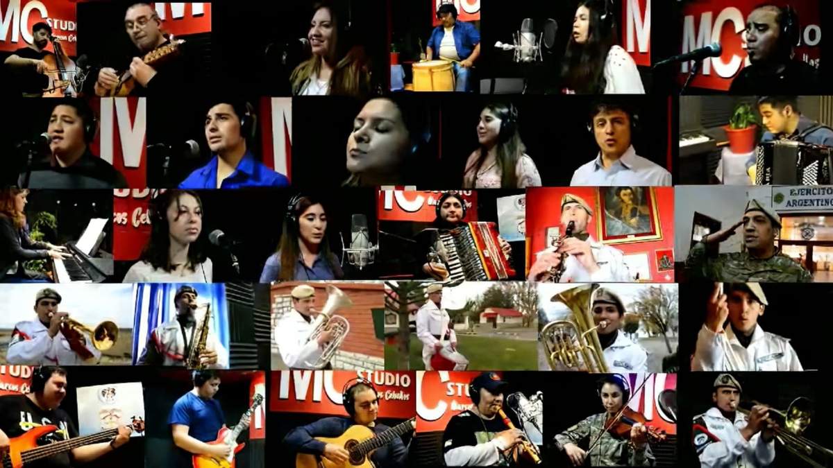 Más de 60 músicos de Zapala para interpretar el Himno Nacional Argentino. Fuente: (Twitter)