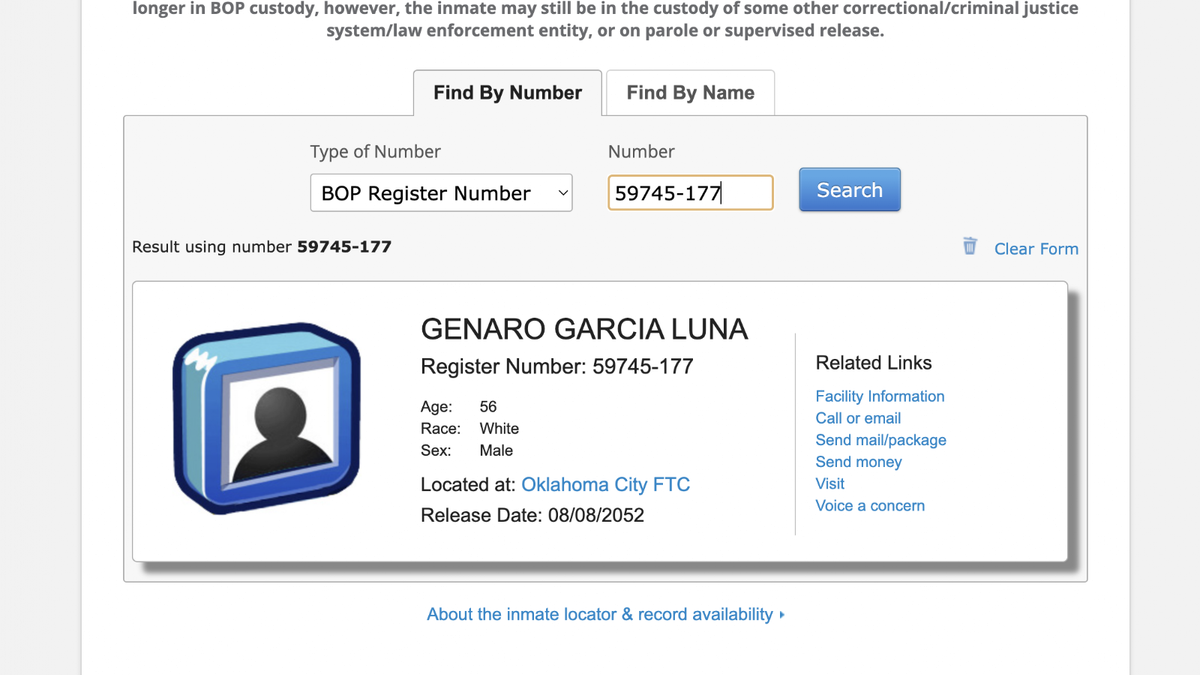 Registro de Genaro García Luna en el BOP