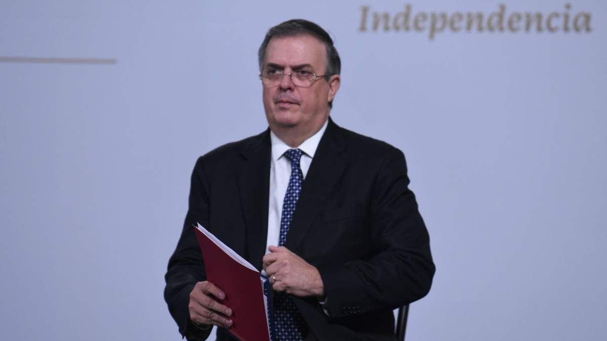 El canciller Marcelo Ebrard durante la conferencia matutina donde detalló los pormenores de la reunión entre los mandatarios