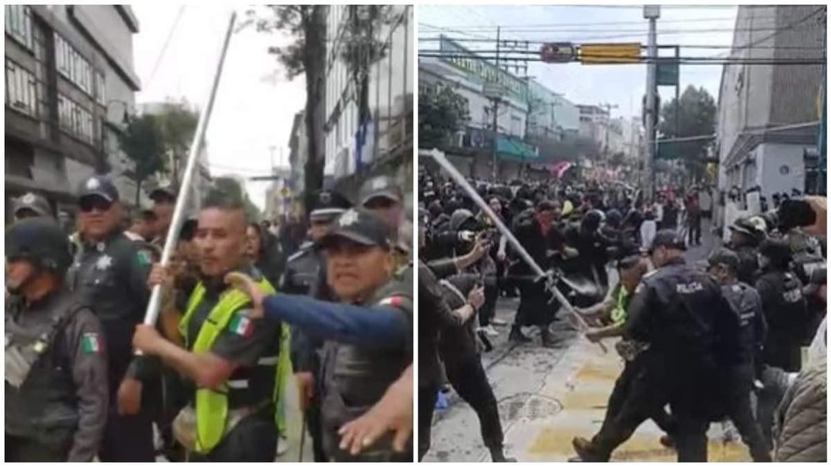 Policías agreden a manifestantes durante la marcha del 2 de octubre de 2025 en Toluca, Estado de México