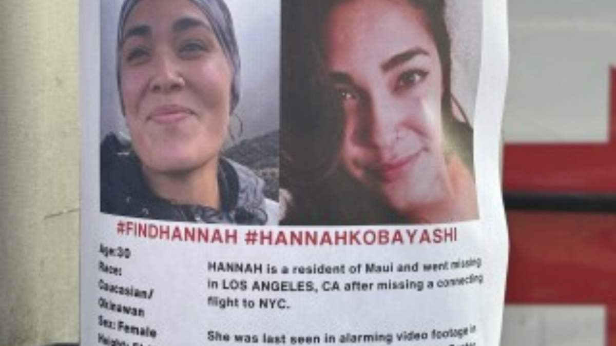 Un folleto que pedía información sobre Hannah Kobayashi, quien entonces estaba desaparecida, el 21 de noviembre del 2024 en Los Ángeles