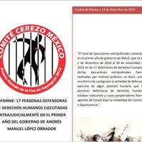 Comité Cerezo: en el primer año de AMLO hubo 17 ejecuciones de activistas de derechos humanos