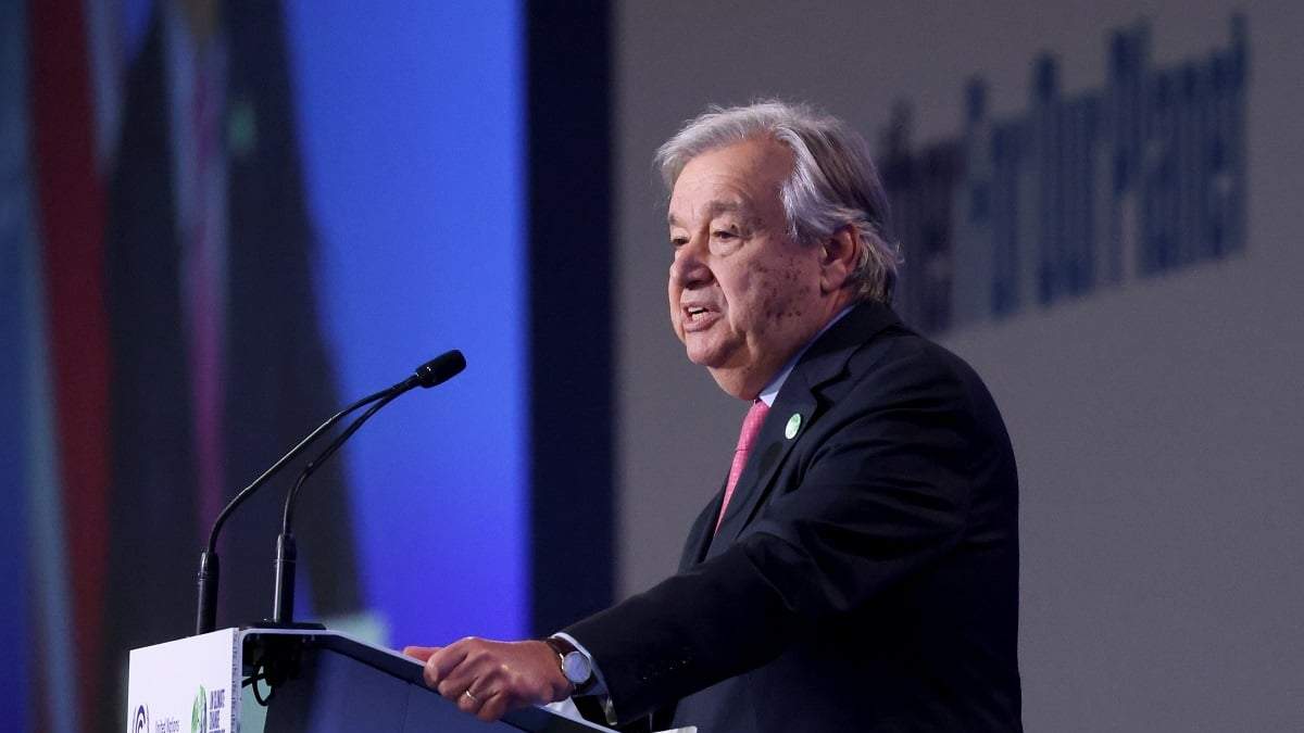Antonio Guterres, el secretario general de las Naciones Unidas, en la inauguración de la COP26. Fuente: (Twitter)