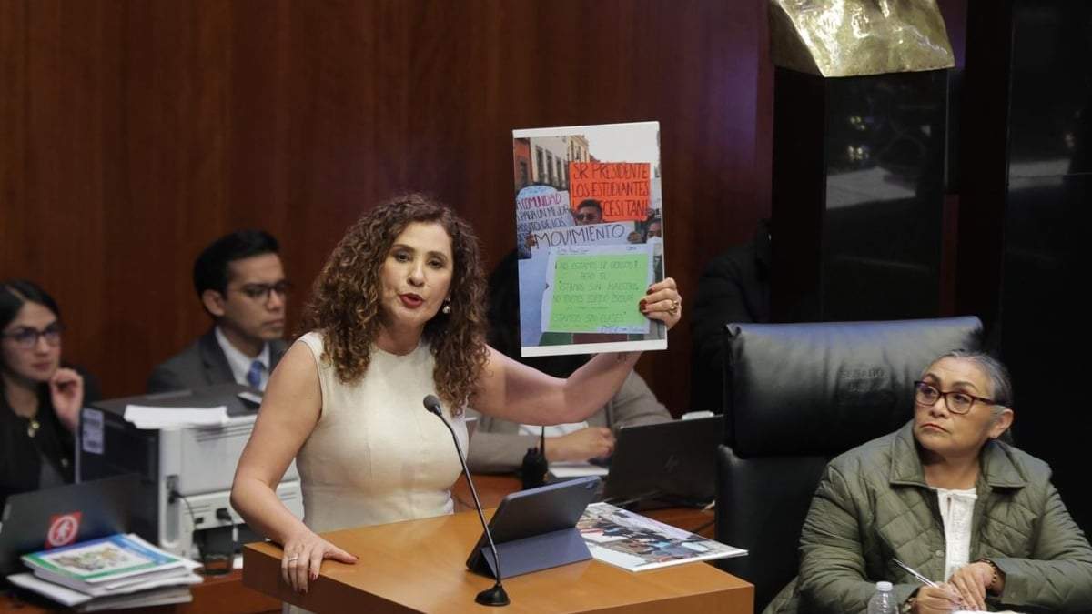 La senadora Gina Geraldina durante la comparecencia de Mario Delgado