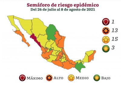 Así quedó el semáforo del 26 de julio al 8 de agosto: tres estados en verde y uno en rojo