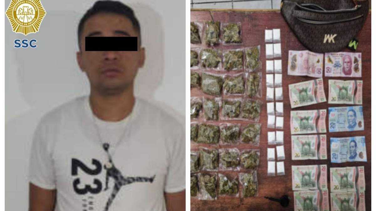 El detenido con la droga y el dinero que se le encontró