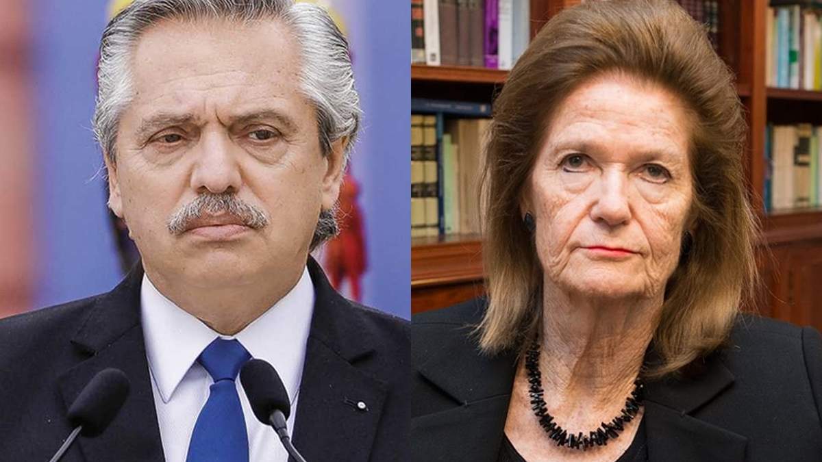El presidente de la Nación, Alberto Fernández, y la jueza de la Corte Suprema de Justicia de la Nación, Elena Highton de Nolasco. Fuente: (Minuto Neuquén)
