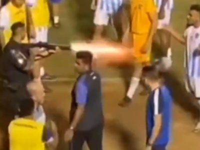 Policía dispara en la pierna a un portero durante una trifulca entre jugadores (Video)