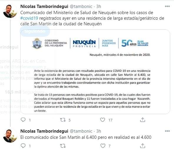 Comunicado de Salud. Fuente: (Twitter)