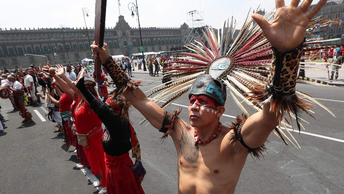 Conmemoración del "Día de la resistencia indígena" a 500 años de la caída de Tenochtitlán, en México. Fuente: (Twitter)