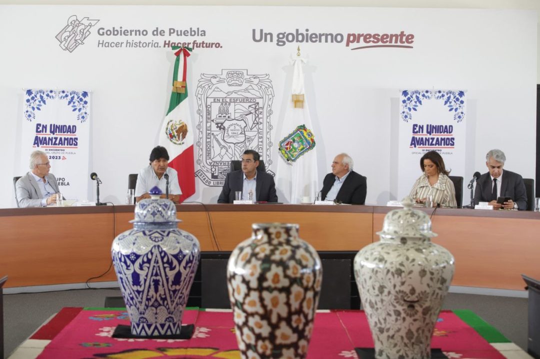 Reunión del Grupo de Puebla del 29 de septiembre de 2023. Asisten Evo Morales y el expresidente de Colombia Ernesto Samper