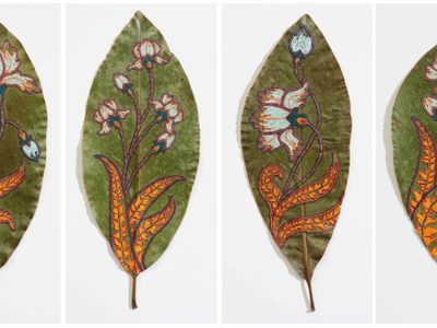 Arte en miniatura: hojas secas bordadas con coloridos diseños