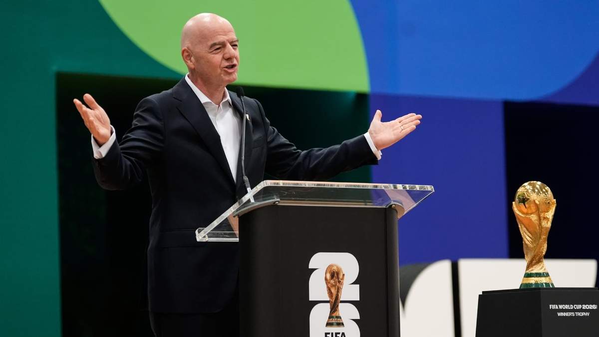 El presidente de la FIFA Gianni Infantino durante la ceremonia de apertura del Centro de Medios Audiovisuales del Mundial