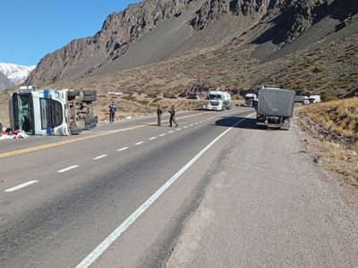 Volcó un camión cargado de manzanas en la ruta 7